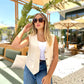Women's Pure Linen Beige Blazer Vest - Elegant Sleeveless Top Made in Egypt