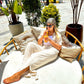 Women's Pure Linen Half-Sleeves Set in Beige - Elegant Egyptian Design