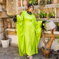 Cleopatra Dress - Green Pure Satin with Feathers & Necklace - Elegant Egyptian-Inspired Women's Fashion - One Size Fit