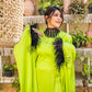 Cleopatra Dress - Green Pure Satin with Feathers & Necklace - Elegant Egyptian-Inspired Women's Fashion - One Size Fit