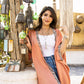 Women's Miral Abbaya - Orange Shimmer Satin Abaya Cardigan Dress, Made in Egypt - One Size Fit