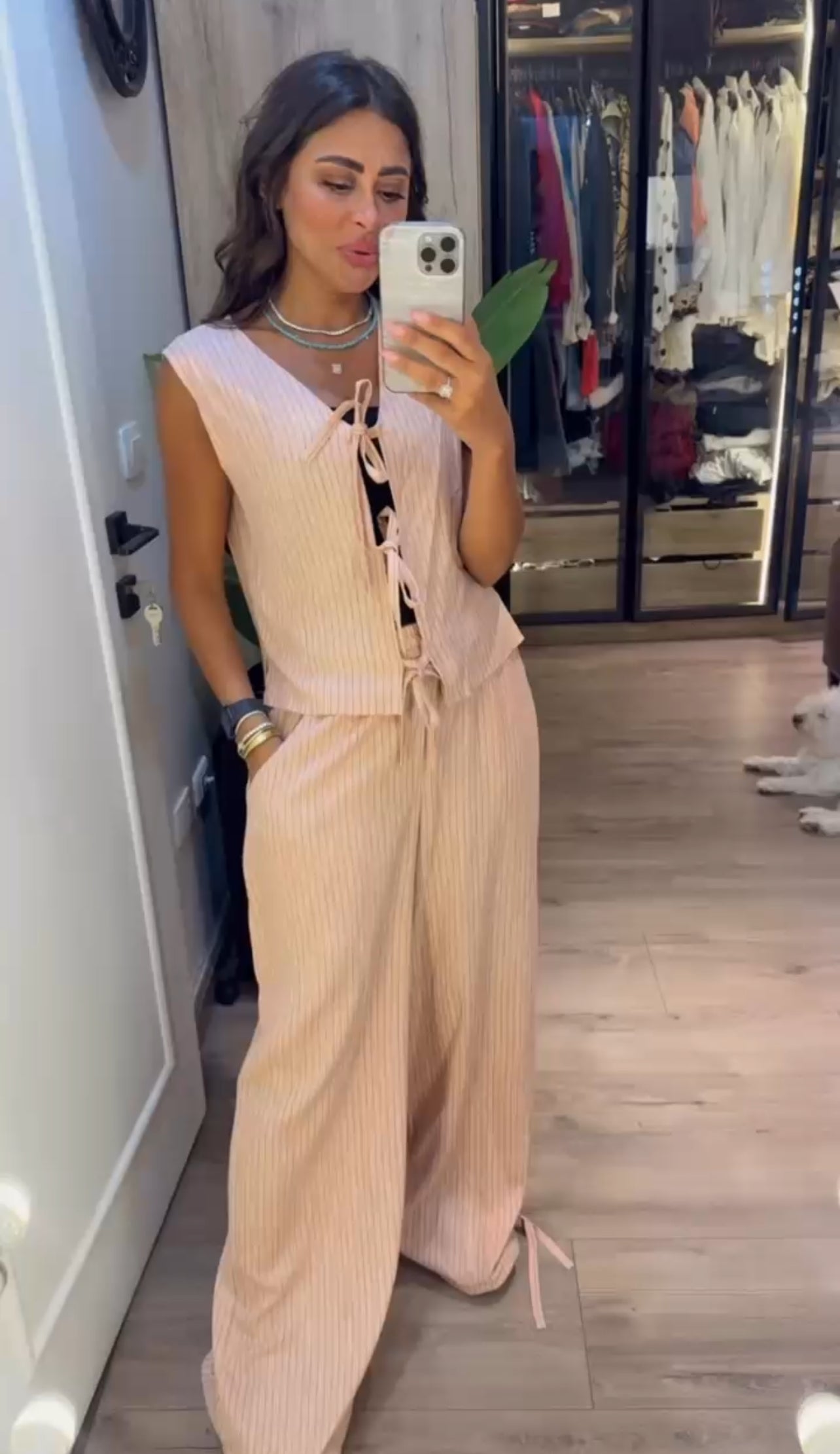 Ribbon Vest Set In Nude