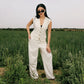 Women's Pure Linen Blazer Vest Set - Pink Beige, Elegant Two-Piece Outfit, Made in Egypt