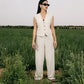 Women's Pure Linen Blazer Vest Set - Pink Beige, Elegant Two-Piece Outfit, Made in Egypt