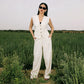 Women's Pure Linen Blazer Vest Set - Pink Beige, Elegant Two-Piece Outfit, Made in Egypt