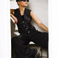 Women's Striped Vest Set in Black - Elegant TR Fabric Blend of Rayon & Polyester - Made in Egypt