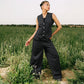 Women's Striped Vest Set in Black - Elegant TR Fabric Blend of Rayon & Polyester - Made in Egypt