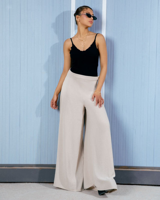 Women's Flowy Pants in Beige - Elegant CY Fabric Bottoms Made in Egypt