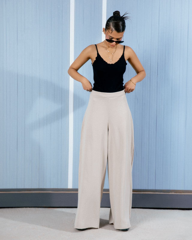 Women's Flowy Pants in Beige - Elegant CY Fabric Bottoms Made in Egypt