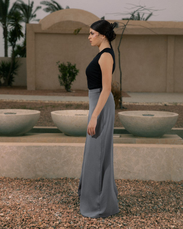 Women's Flowy Pants in Grey - Elegant CY Fabric Bottoms, Made in Egypt