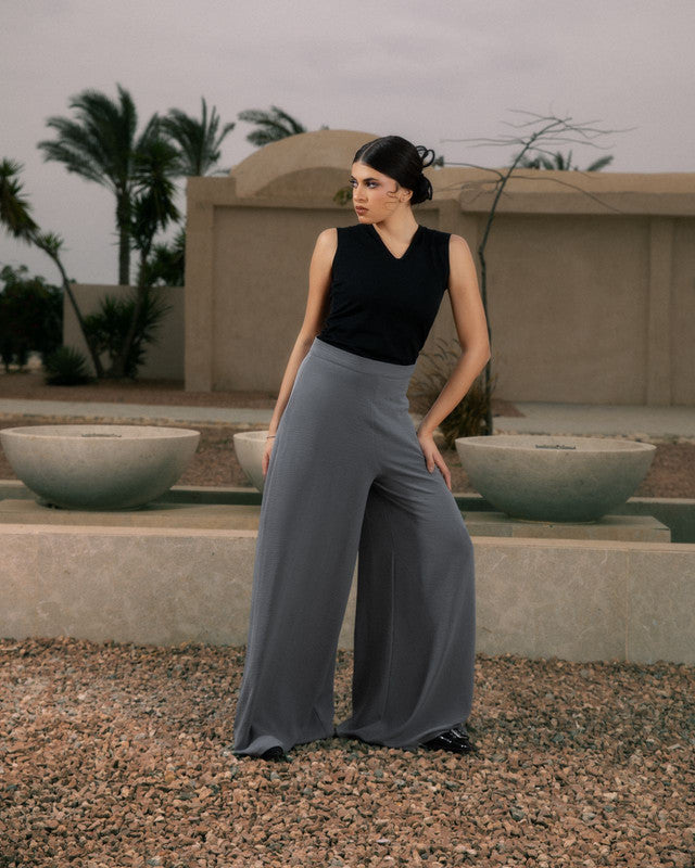 Women's Flowy Pants in Grey - Elegant CY Fabric Bottoms, Made in Egypt