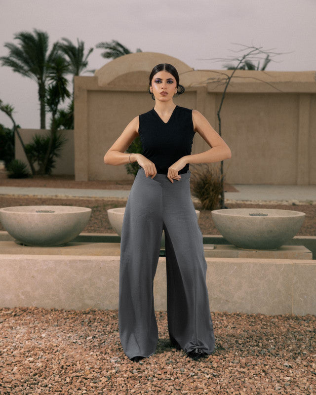 Women's Flowy Pants in Grey - Elegant CY Fabric Bottoms, Made in Egypt