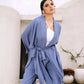 Women's Linen V-Cut Cardigan Set - Blue | Stylish & Comfortable | Made in Egypt