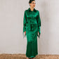 Women's Modest Shimmer Dress in Green - Pure Satin, Elegant Evening Gown, Made in Egypt