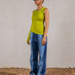 Women's One Sleeve Off Shoulder Top - Lime Green, Cotton, Ripped Design, Trendy Fashion Blouse, Made in Egypt