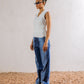 Women's Off-White Cotton Ripped V-Neck Sleeveless Top - Made in Egypt