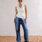Women's Off-White Cotton Ripped V-Neck Sleeveless Top - Made in Egypt