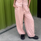 raw edge linen striped pants in nude