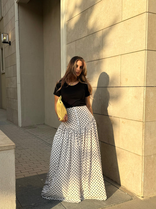 dot drama maxi skirt