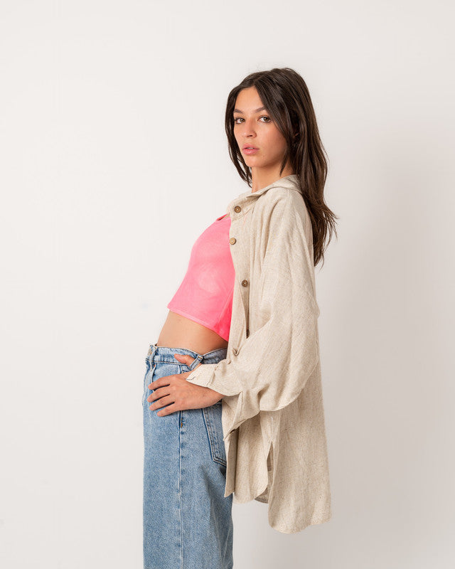 Women's Pure Linen Shirt - Beige | Casual & Elegant Tops | Egyptian Made