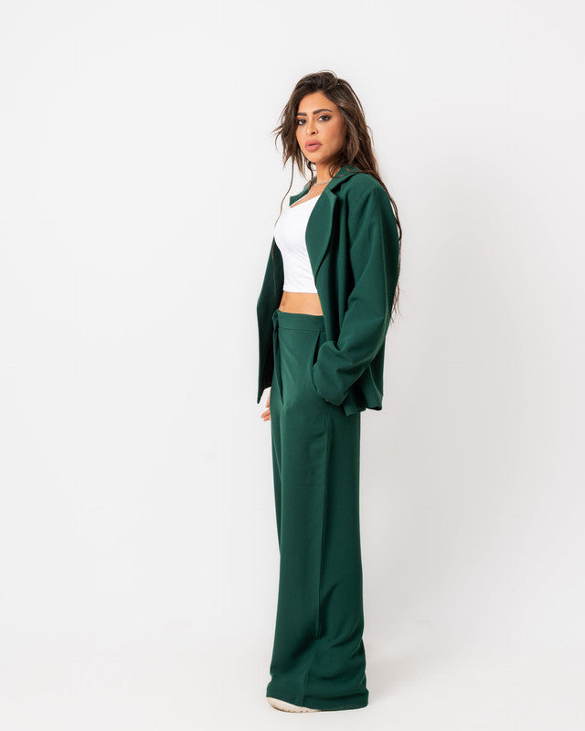 Women's Pure Crepe Mila Blazer Suit Set - Elegant Green Blazer & Pants - Made in Egypt