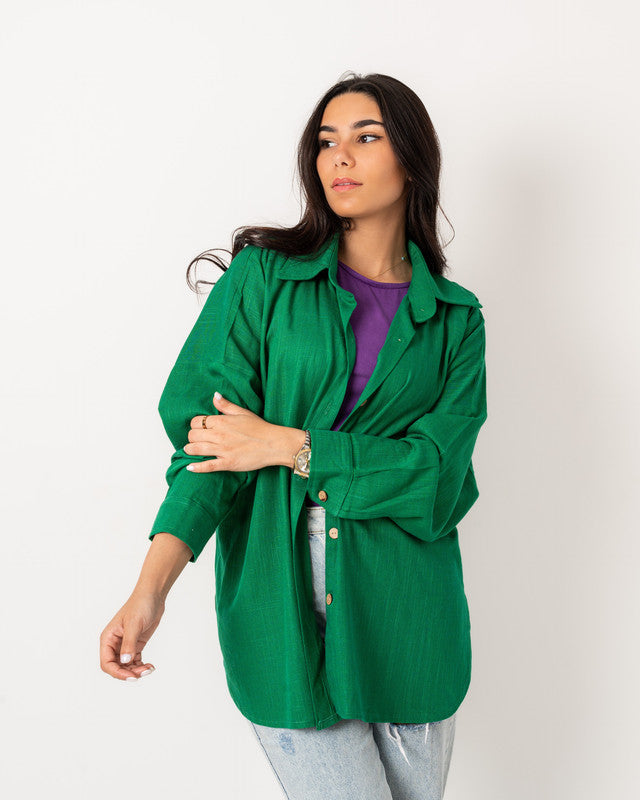 Women's Pure Linen Shirt - Green | Basic, Lightweight, Breathable Top | Made in Egypt