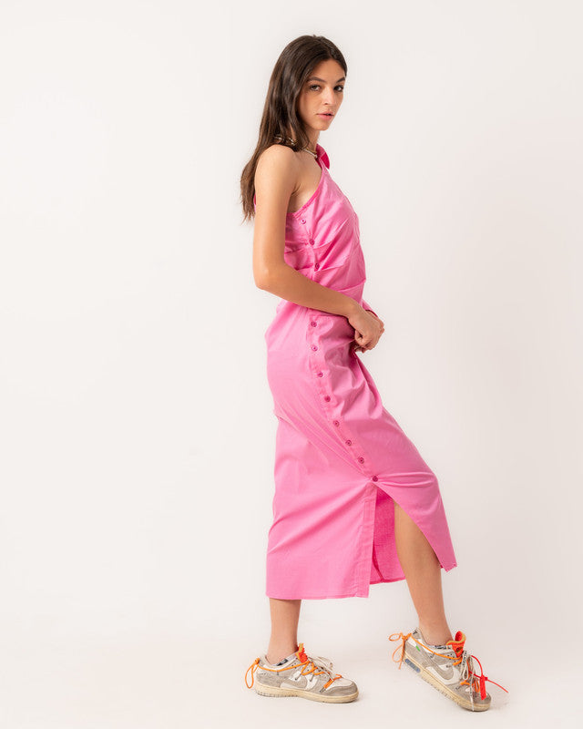 Women's Off-Shoulder Poplin Dress in Pink - Elegant Summer Fashion, Made in Egypt