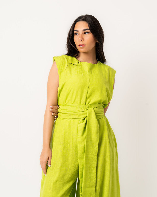 Women's Linen Overall Set - Lime Green, Premium Egyptian Linen Fabric, Stylish & Comfortable Jumpsuit