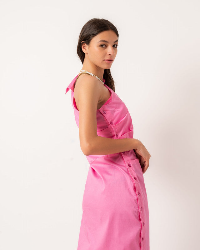 Women's Off-Shoulder Poplin Dress in Pink - Elegant Summer Fashion, Made in Egypt