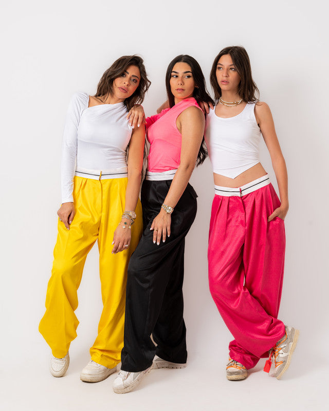 Pink TR Fabric Blend Line Waist Pants by Aya Osama Couture - Stylish, Comfortable, High-Quality Women's Fashion Bottoms, Perfect for Casual and Elegant Wear