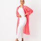 Women's Pink Linen Checkered Long Shirt - Stylish Casual Tops Made in Egypt