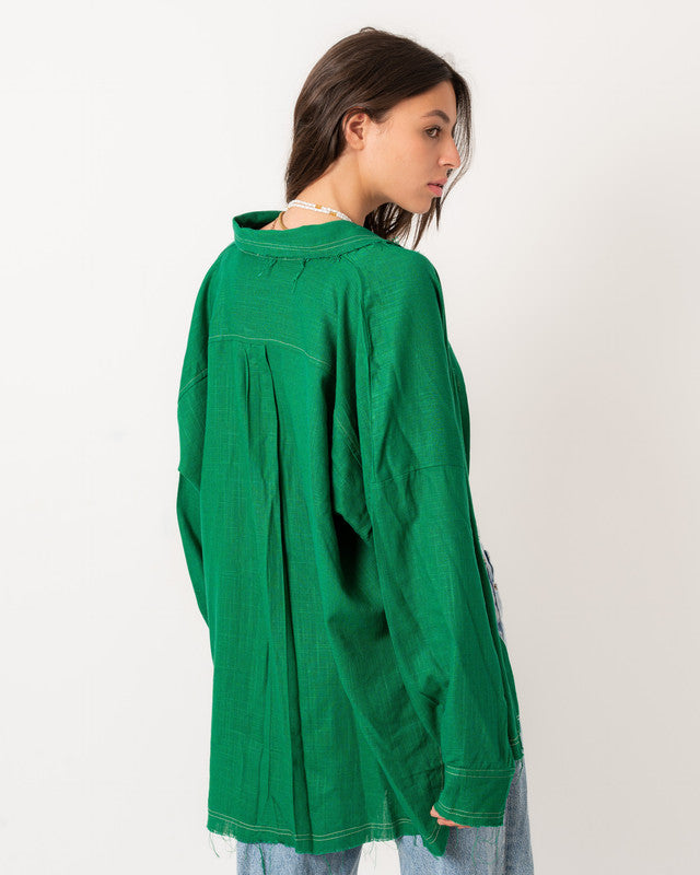 Women's Unfinished Linen Shirt - Green | Premium Egyptian Linen Fabric | Casual & Stylish Tops