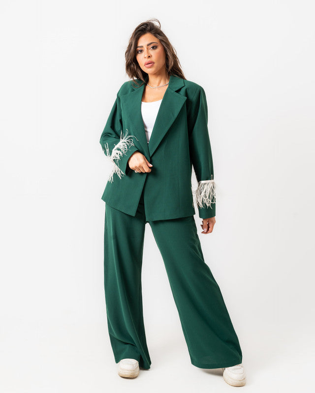 Women's Pure Crepe Mila Blazer Suit Set - Elegant Green Blazer & Pants - Made in Egypt